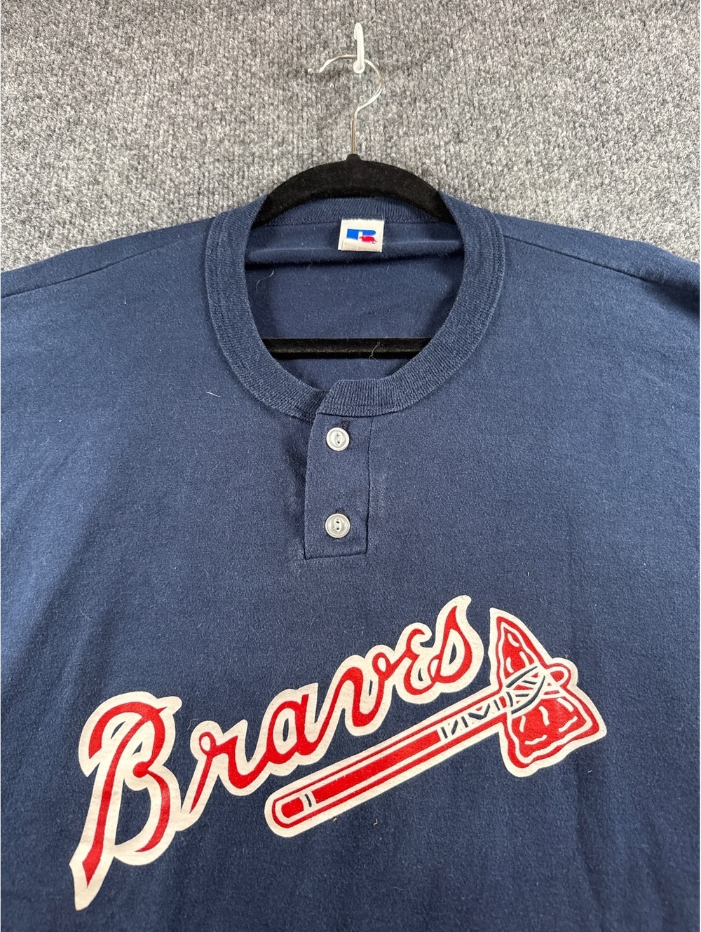 Vintage Atlanta Braves Mom of 3 Russell Athletic Womens XXL Blue Baseball Shirt